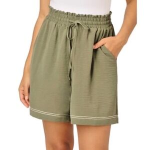 NWT Adrianna Papell Womens Airflow Pull On Shorts Green Smocked Waist •S• Summer